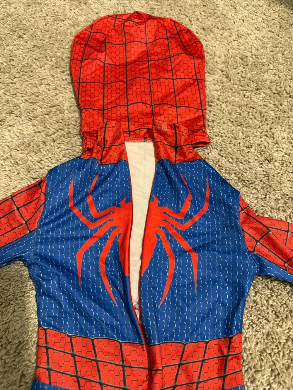 Kids Red & Blue Spider Superhero Costume Hoodie Jumpsuit